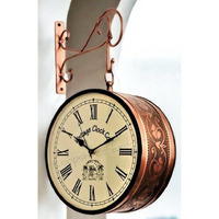 Vintage Clock Handcrafted Double Side Clock With Roman Numbers 1 Year Warranty (10 Inches Size, Rose Gold Finish, Floral Design, Vc-65471) - Analog, Iron