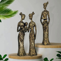 Xtore Beautiful Finish Uniquely Hand Crafted Home Decor African Tribal Women Art Piece - (Set of 3, Black and Golden Color)