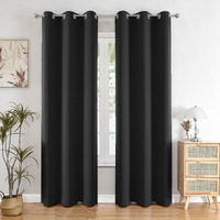 HOMEMONDE 100% Blackout Curtains with Stainless Steel Eyelets - Long Door 9 Feet Curtain, Thermal Insulated, Fully Heavy Blackouts - Set of 2, Black