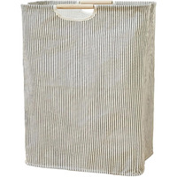 House of Quirk 52 Litre Linen Cotton Collapsible Laundry Basket For Folding Portable Dirty Clothes Storage Hamper (Beige/Grey Vertical)