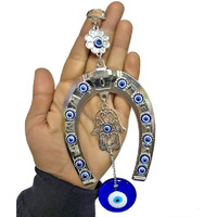 DT DECTONE Metal Blue Evil Eye Hanging Horseshoe Hamsa Hand Turkish Hanging For Home Protection, Good Luck Charm Feng Shui Items Decorative Ornament