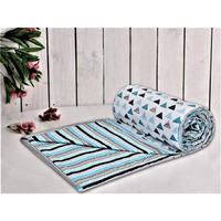 Trance Home Linen Pure Cotton Reversible Dohar Double Bed Size | AC Blanket Comforter | Soft Light-Weight Bed Blanket (84 x 88 inch, Blue Black Triangles, Pack of 1)