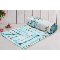 Trance Home Linen Pure Cotton Reversible Dohar Double Bed Size | AC Blanket Comforter | Soft Light-Weight Bed Blanket (84 x 88 inch, Akira Turquoise, Pack of 1)