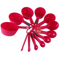 INOVERA (LABEL) Plastic 12 Piece Measuring Cups and Spoons for Kitchen Cake Baking and Cooking Teaspoon Tablespoon Spoon Accessories Tools Set (Pink)