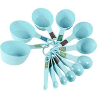 INOVERA (LABEL) Plastic 12 Piece Measuring Cups and Spoons for Kitchen Cake Baking and Cooking Teaspoon Tablespoon Spoon Accessories Tools Set (Sky Blue)
