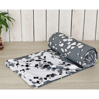 Trance Home Linen Pure Cotton Reversible Dohar Double Bed Size | AC Blanket Comforter | Soft Light-Weight Bed Blanket (84 x 88 inch, Grey White Leaves Abstract, Pack of 1)