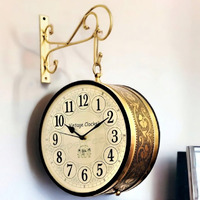 Vintage Clock Double Side (Railway Style)Analog Clock With Brass Finish & 1 Year Warranty (6 Inches 15X15 Cms Size)