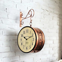 Vintage Clock Handcrafted Double Side Clock with English Numbers 1 Year Warranty (6 Inches Size, Rose Gold Finish, Floral Design, VC-65471)