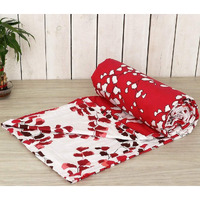 Trance Home Linen Pure Cotton Reversible Dohar Double Bed Size | AC Blanket Comforter | Soft Light-Weight Bed Blanket (84 x 88 inch, Red Abstract Leaves, Pack of 1)