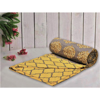 Trance Home Linen Pure Cotton Reversible Dohar Double Bed Size | AC Blanket | Soft Light-Weight Bed Blanket (84 x 88 inch, Warm Grey Mustard Damask, Pack of 1)