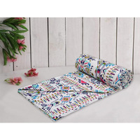 Trance Home Linen Pure Cotton Reversible Dohar Single Bed Size | AC Blanket Comforter | Soft Light-Weight Bed Blanket (56 x 88 inch, Azetic Sea Blue, Pack of 1)
