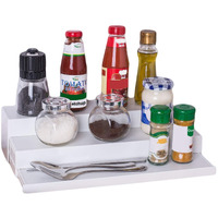INOVERA (LABEL) ABS Plastic Expandable Spice Holder Rack Pantry Cabinet Step Shelf Organizer, 3 Tier, White