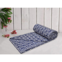 Trance Home Linen Pure Cotton Reversible Dohar Single Bed Size | AC Blanket Comforter | Soft Light-Weight Bed Blanket (56 x 88 inch, Navy Blue, Pack of 1)