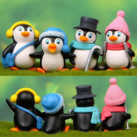 SATYAM KRAFT 1 Set Cute Penguin Figurines Miniature Multiuse as Decorations, Cake Topper, miniature, Rakshabandhan, Showpieces, Table Topper, Gift Item (1 Set, Multicolor) (Model 3) (Poly-Resin)