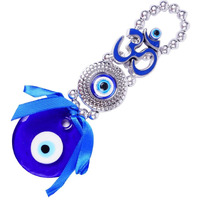 DT DECTONE Metal Om Design Evil Eye With Blue Pendant Decoration | Lucky Om Hanging Ornament Amulet For Car, Home And Office For Protection And Blessing (Blue, 1 Om)