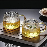 KiKiluxxa Glass Coffee Mugs with Handle Set of 4,Clear Tea Cup Set for Coffee, Tea, Milk, Hot & Cold Beverage -410ml,Clear- Golden/Balck Handle