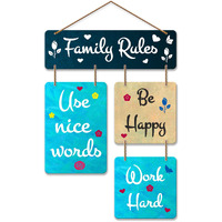 Art Vibes Family Rules Decorative Wall Art Mdf Wooden Wall Hanger For Living Room | Bedroom | Quotes Items | Wall Hanging For Home Decoration | Modern (Wh 6504N)