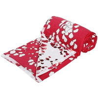 Trance Home Linen Pure Cotton Reversible Dohar Toddler Size | Cotton AC Quilt for Babies | Infants - New Born blanket | Soft Light-Weight Bed Blanket 0-4 Years kids (140cm x 100cm, Red White Leaves)