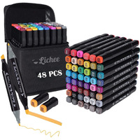 Lichee Dual Tip Art Markers 48 Colors With Carrying Case, Alcohol Art Markers Sketch Pens With Dual Tips Fine And Broad Chisel, Art Supplies For Coloring, Sketching, And Drawing (48), Multicolor