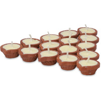 Welburn Veda&Co Pure Cow Ghee Diya for Puja - 15 Pieces, Upto 45 Minutes Burn Time, Ghee Blended Filled Clay Diya Batti, Ready to Use Diwali Diyas for Daily Pooja, 15 Days Pack