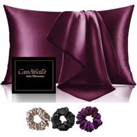 Candibellas Satin Silk Pillow Covers for Hair and Skin, Pack of 2 Satin Pillow Cover with 3 Satin Scrunchies for Women, Luxurious Silk Pillow Covers with Envelope Closure, 400 TC (Mulberry)