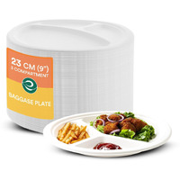 ECO SOUL [9 inch, 25 Pack, 3-Compartment Disposable Bagasse Plates | Eco-Friendly, Biodegradable, Sugarcane Paper Plates | for Serving Snacks | Birthday, Wedding & Party | Round, White (23 cm)