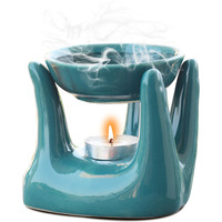 Pure Source India Oil Burner for Home, Office, with 1 Tea Light Candle, Made by Porcelain (Green)