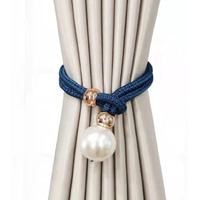 Home Cloud Adjustable Length Braided Rope Indoor Home Decor Hanging Ball Curtain Tieback (Blue)