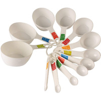 INKULTURE Plastic Measuring Cups and Spoon Set with Ring Holder| 12 Piece Set | White
