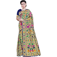 Crisko Fashion Womens Woven Silk Blend Saree With Blouse Piece (CF-T-52-NAVY BLUE_Dark Blue)