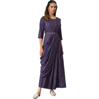 W for Woman Purple Insta Saree Dress with Embroidered Belt_22AUW18050-120238_L