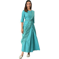 W for Woman Womens Polyester Teal Insta Saree Dress with Embroidered Belt Ankle Length 22AUW18050-120234