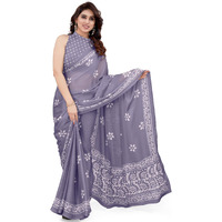 MIRCHI FASHION Womens Plain Weave Chiffon Batik Printed Saree with Blouse Piece (38970- Dusty Lavender, White)