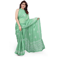 MIRCHI FASHION Womens Latest Chiffon Batik Printed Saree with Blouse Piece (Pista Green, Off White)
