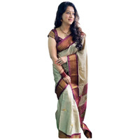 SGF11 Womens Kanjivaram Soft Lichi Silk Saree With Blouse Piece (Cream Brown)
