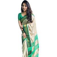 SGF11 Womens Kanjivaram Soft Lichi Silk Saree With Blouse Piece (Cream Green)
