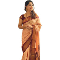 SGF11 Womens Kanjivaram Soft Lichi Silk Saree With Blouse Piece (Peach Maroon)