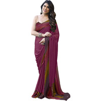 MIRCHI FASHION Womens Plain Weave Chiffon SolidStripe Print Saree with Blouse Piece (38165-Magenta)