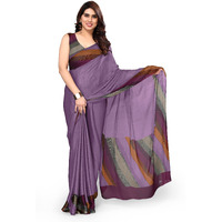 MIRCHI FASHION Womens Plain Weave Chiffon SolidStripe Print Saree with Blouse Piece (38162-Violet)