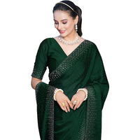 SIRIL Womens Hot Fixing Georgette Saree with Unstitched Blouse Piece (3186S134_Dark Green)