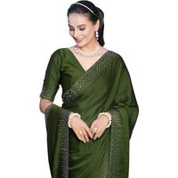 SIRIL Womens Hot Fixing Georgette Saree with Unstitched Blouse Piece (3186S132_Green)