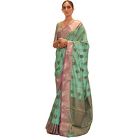 SGF11-Womens Kanjivaram Soft Silk Handloom Saree Golden Zari With Blouse Piece (Sea Green)
