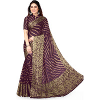 MIRCHI FASHION Womens Plain Weave Chiffon Leheriya Printed Saree with Blouse Piece (38883-Purple, Beige)