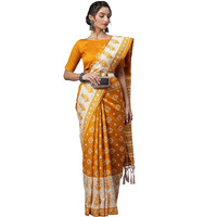 AKHILAM Womens Bhagalpuri Silk Floral Block Print Saree with Unstitched Blouse Piece (Yellow_18WOM18905)