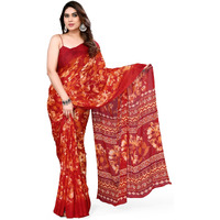 MIRCHI FASHION Womens Chiffon Floral Printed Saree with Blouse Piece (40702-Red)