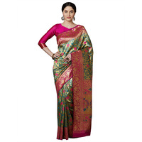 AKHILAM Womens banarasi Silk Woven Design Saree With Unstitched Blouse Piece (Pink & Green_VPRWT7405)