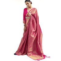 Akhilam Womens Kanchipuram Silk Saree With Unstitched Blouse Piece (Kanjivaram Silk Saree_Pink)