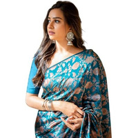 Jaanvi fashion Womens Kanchipuram Silk Sarees With Zari & Blouse Piece (elora-teal-blue)