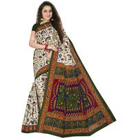 TAMAIRA FASHION Womens Plain Weave Pure Cotton Saree Without Blouse Piece(1560_Beige&DarkGreen)