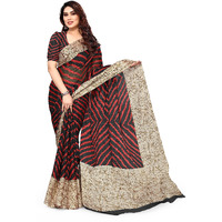 MIRCHI FASHION Womens Plain Weave Chiffon Laheriya Printed Saree with Blouse Piece (38665-Black, Red)